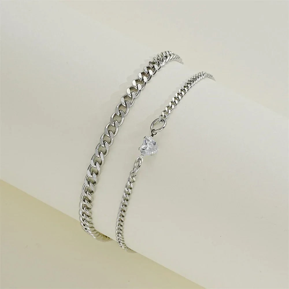 "Couple's Silver Heart Bracelet Set – Stylish & Timeless"