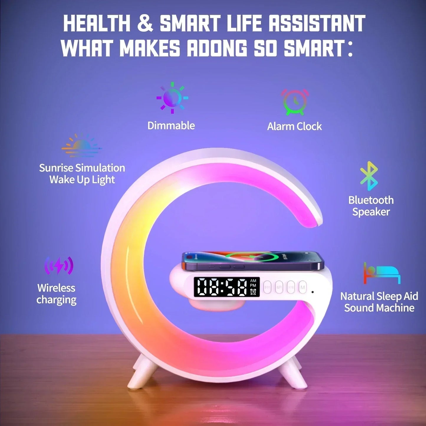 WIRELESS CHARGER ALARM CLOCK SPEAKER