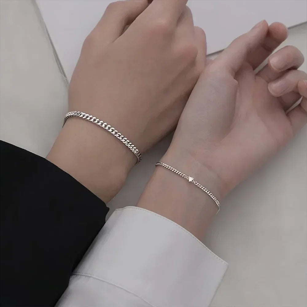 "Couple's Silver Heart Bracelet Set – Stylish & Timeless"